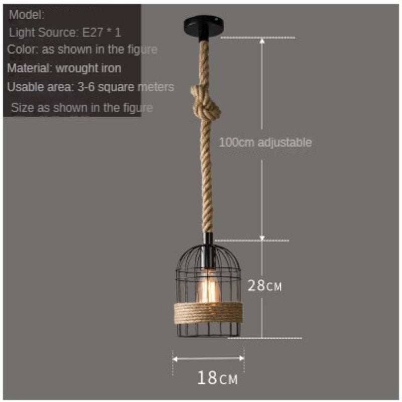 HEIKESZ American Industrial Style Water Pipe Pendant Lamp Restaurant Coffee Shop Creative Rope Light Bar Loft Retro Iron Art Pendant Lamp LED Light for Bedroom Night Aesthetic Room Lamp