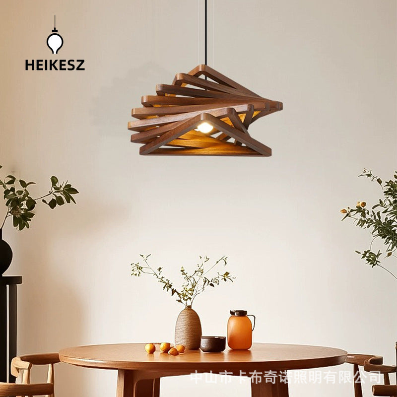 HEIKESZ Nordic Creative Solid Wood Pendant Light American Country Style Unique Restaurant Cafe Bedroom Wood Art Single Head Phantom Ceiling Lamp