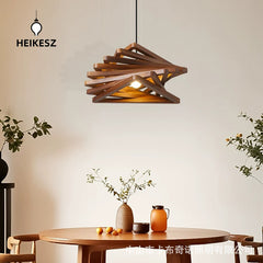 HEIKESZ Nordic Creative Solid Wood Pendant Light American Country Style Unique Restaurant Cafe Bedroom Wood Art Single Head Phantom Ceiling Lamp