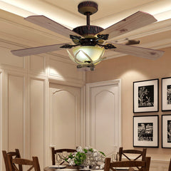 HEIKESZ Vintage American Ceiling Fan Light with Wood Blades Energy Saving Silent Motor Nordic Style for Living Room Dining Room Home Decor