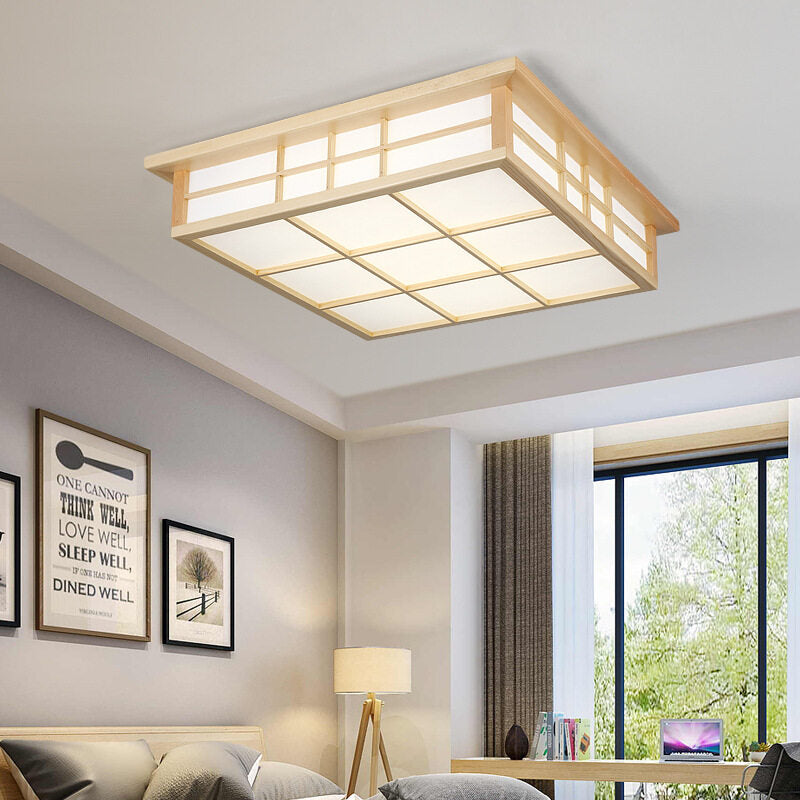 HEIKESZ Japanese Style Ceiling Lamp Solid Wood Nordic LED Light for Bedroom Living Room 3 Color Variable Lighting