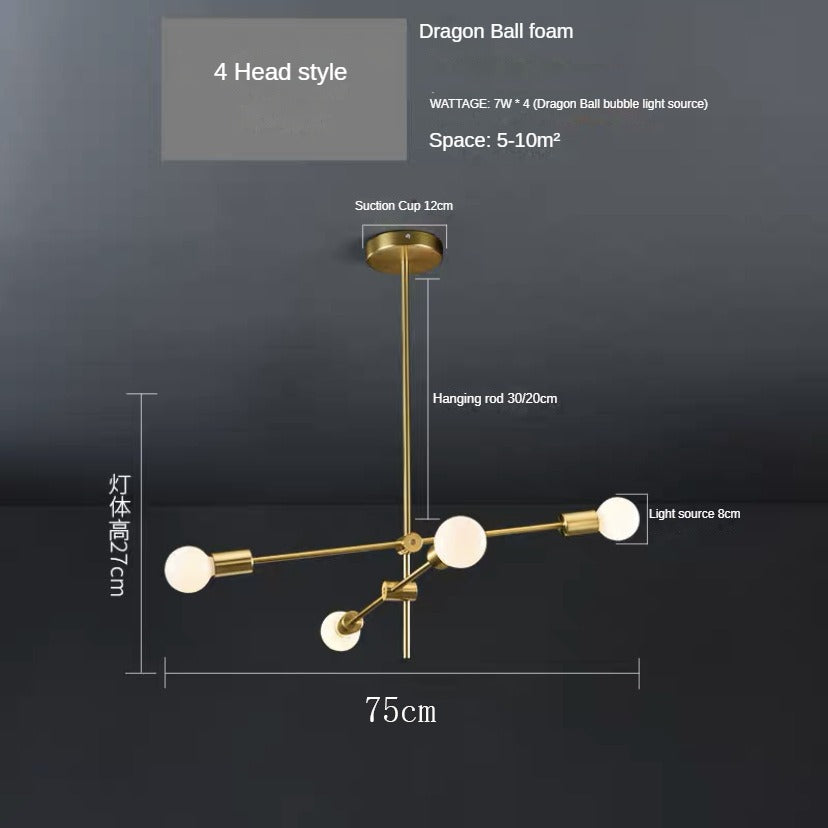HEIKESZ Nordic Style Living Room Lamp Amazon Cross-Border American Golden Creative Dining Room Bedroom Study Led Wrought Iron Rod-Type Chandelier LED Light for Bedroom Night Aesthetic Room Lamp