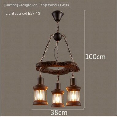 HEIKESZ 【One-year warranty, free shipping】American Retro Industrial Style Restaurant Coffee Shop Boat Wooden Decorative Chandelier Creative Bar Restaurant Box Nostalgic Lamps