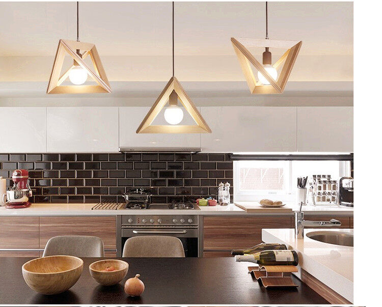 HEIKESZ Chinese Style Wooden Decoration Bedroom Living Room Cafe Dining-Room Lamp Triangle Wooden Frame Solid Wood Geometric Chandelier American Style retro outdoor indoor retro bedroom lamp american-style Industrial wind