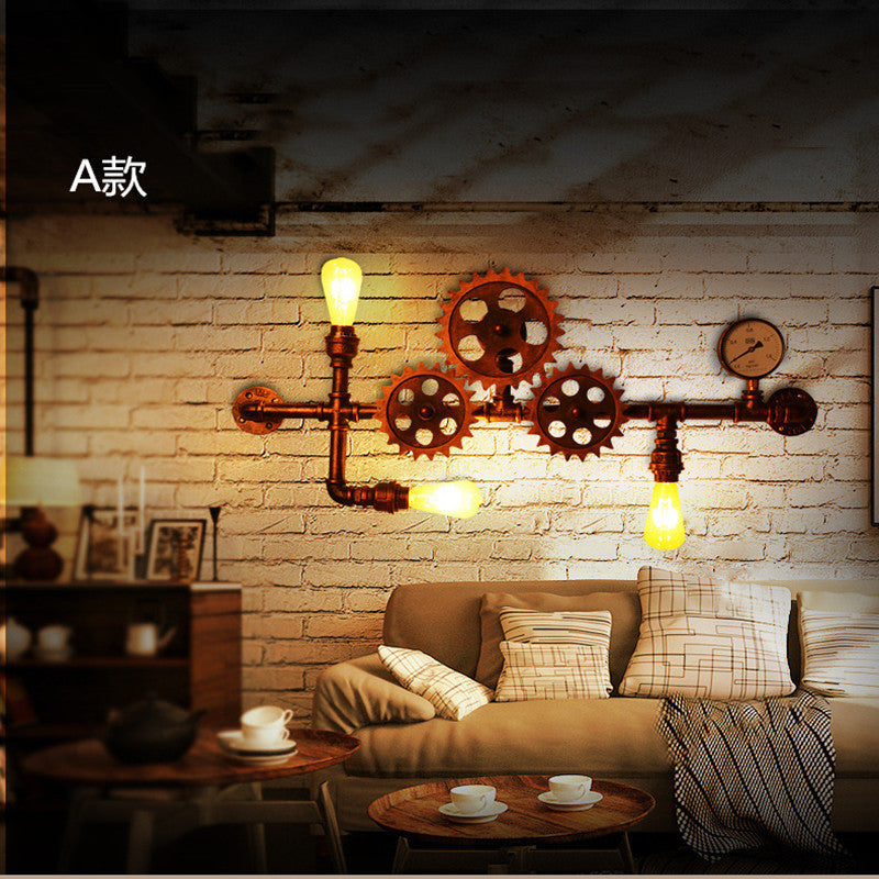 HEIKESZ LOFT Industrial Gear Pipe Wall Lamp Guest Restaurant Cafe Leisure Bar Counter American Retro Shop Decorative Light LED Light for Bedroom Night Aesthetic Room Lamp