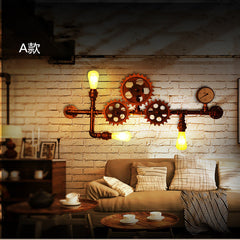 HEIKESZ LOFT Industrial Gear Pipe Wall Lamp Guest Restaurant Cafe Leisure Bar Counter American Retro Shop Decorative Light LED Light for Bedroom Night Aesthetic Room Lamp