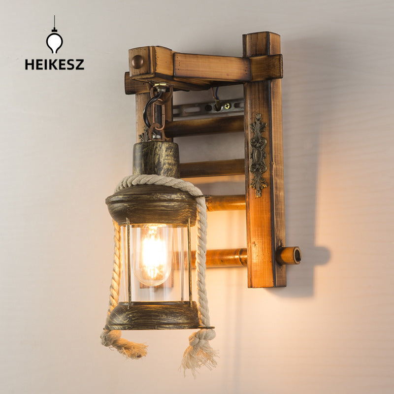 HEIKESZ American Retro Industrial Style Wall Lamp Restaurant Coffee Shop Bar Aisle Corridor Creative Solid Wood Hot Pot Restaurant Bar Lamp LED Light for Bedroom Night Aesthetic Room Lamp