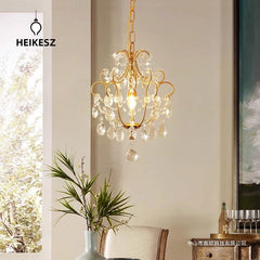 HEIKESZ Vintage American Crystal Pendant Light French Style Mid Century Modern Chandelier for Dining Room Corridor Balcony Living Room Bedroom Luxury Lighting