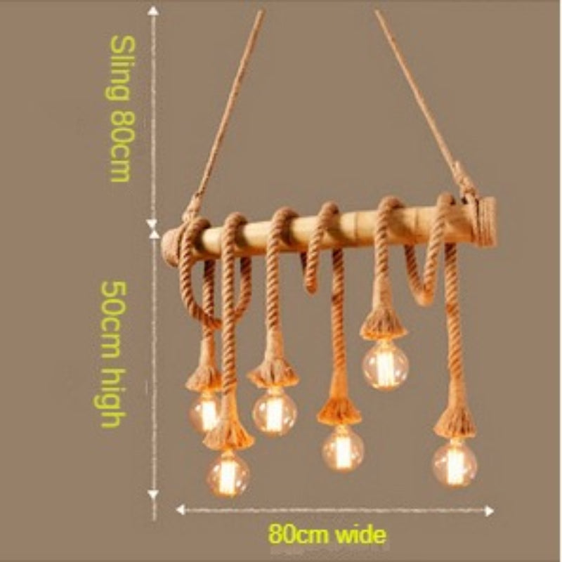 HEIKESZ Retro Rope Bamboo Pipe Chandelier Guest Cafe Bedroom Aisle Creative Bamboo Clothing Shop Bar Decoration Lamp LED Light for Bedroom Night Aesthetic Room Lamp