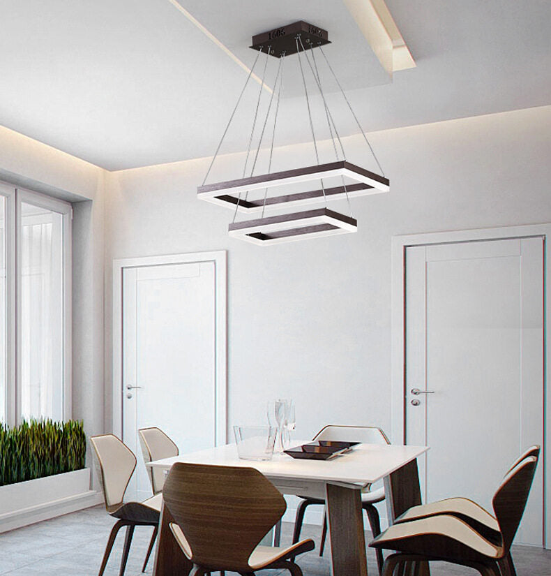 HEIKESZ Modern Rectangular LED Chandelier for Dining Room Living Room Bedroom Warm Light Creative Personality Bar Lamp Upscale Ceiling Lighting