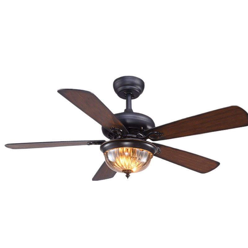HEIKESZ New Chinese style wood leaf ceiling fan light living room dining room bedroom fan light silent frequency conversion household fan light chandelier cross-border