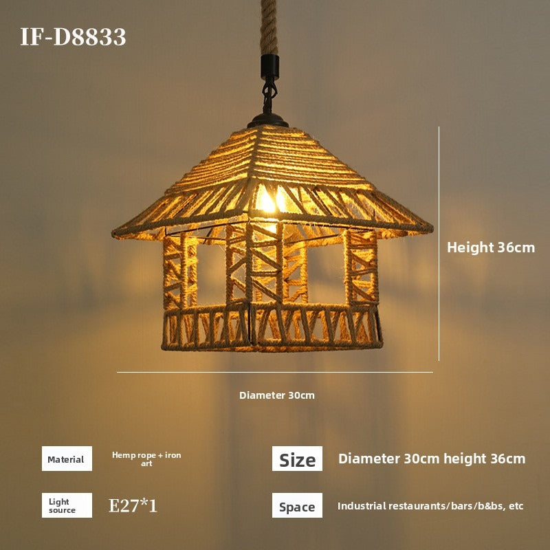 HEIKESZ Vintage Rope Ceiling Light Industrial Iron Pendant Lamp for Restaurant Bar Clothing BBQ Shop Retro Decor Commercial Lighting