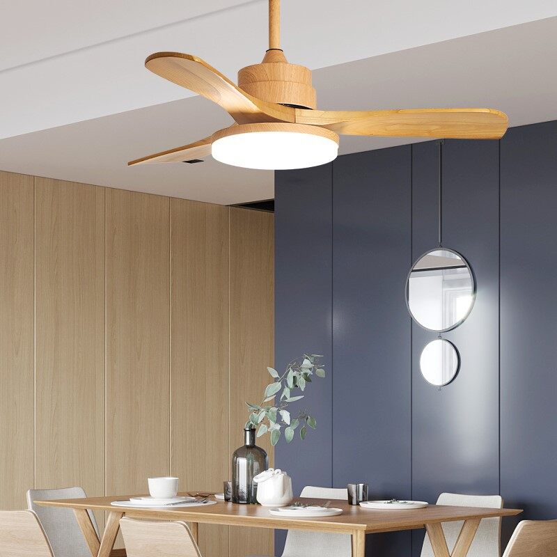 HEIKESZ Modern Nordic Style 32 to 60 Inch Solid Wood Ceiling Fan with LED Light and Remote Control for Home Office