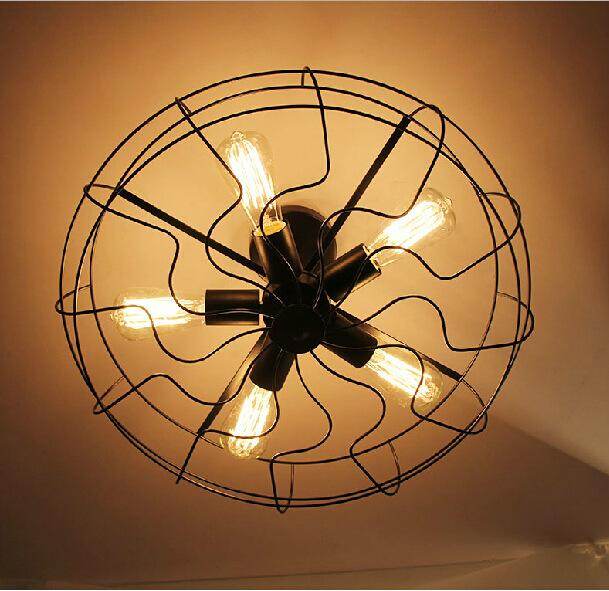 HEIKESZ Retro Industrial Style Chandelier Creative Restaurant Iron Droplight Fan round Loft Chandelier american style retro outdoor indoor retro bedroom lamp american-style Industrial wind