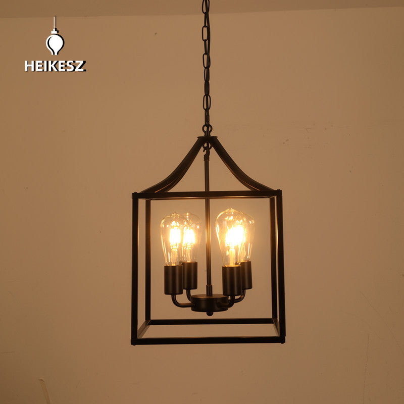 HEIKESZ American Industrial Style Iron Frame Chandelier Dining Room/Living Room Bar Coffee Snack Milk Tea Shop Lamp Exclusive for Cross-Border Iron Lamp LED Light for Bedroom Night Aesthetic Room Lamp
