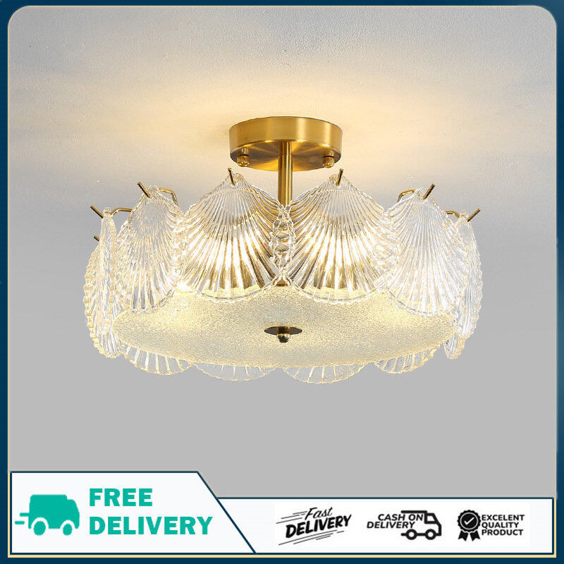 New Living Room Crystal Glass Ceiling Lamp Internet Celebrity Romantic Shell Crystal Ceiling Lamp Modern Princess Room Bedroom Light