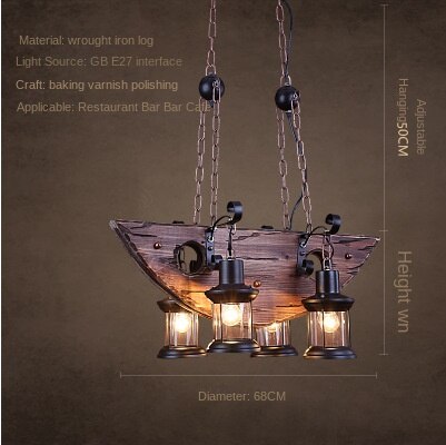 HEIKESZ 【One-year warranty, free shipping】American Retro Industrial Style Restaurant Coffee Shop Boat Wooden Decorative Chandelier Creative Bar Restaurant Box Nostalgic Lamps
