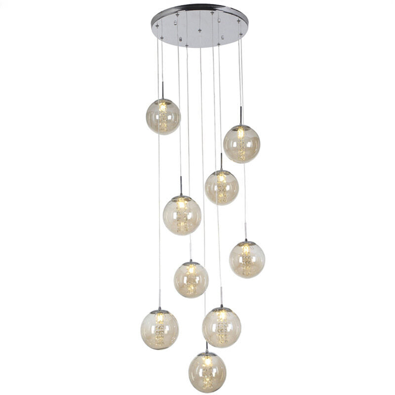 HEIKESZ Crystal Glass Ball Chandelier for High-Altitude Apartment Villa Duplex Rotating Long Staircase Lighting Modern Commercial Shop Restaurant
