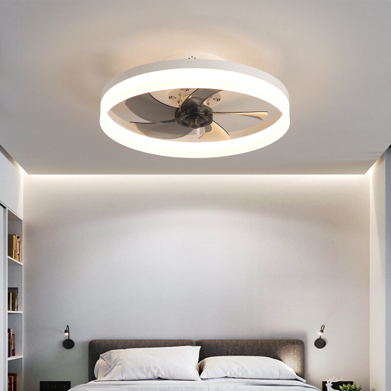 HEIKESZ Nordic Ceiling Fan Light with LED Strip Modern Minimalist Design Invisible Fan Lamp for Bedroom Dining Room Home Living Room