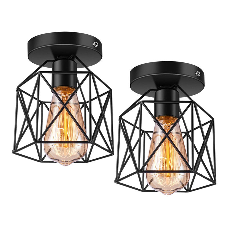 HEIKESZ American Farmhouse Ceiling Lamp Corridor Kitchen Bedroom Light Stairs Living Room Retro Country Home Cage LED Lamp
