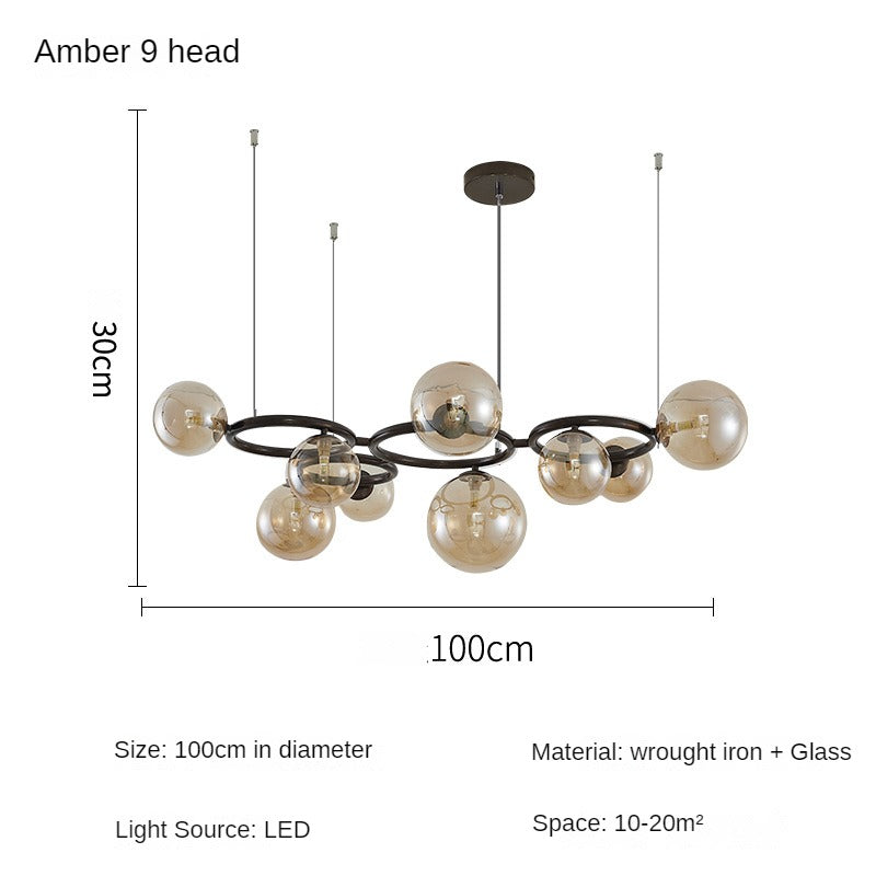 HEIKESZ Nordic Chandelier Lamp in the Living Room Modern Magic Bean Glass Ball Master Bedroom Dining Room Chandelier Smoky Gray Second Bedroom Study New Lamp