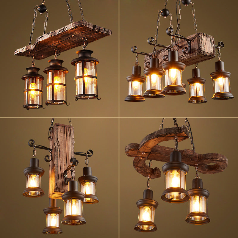 HEIKESZ Retro boat wood lamp creative industrial wind solid wood restaurant ceiling lamp haircut clothing store museum wrought iron chandelier