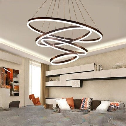 HEIKESZ Modern Ring Ceiling Lamp Creative Nordic LED Chandelier Warm Light for Living Room Bedroom Duplex Lighting