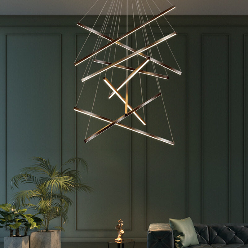 HEIKESZ Modern Stair Chandelier Minimalist LED Line Light for Living Room Bedroom Villa Ceiling Lighting Warm Light Creative Design