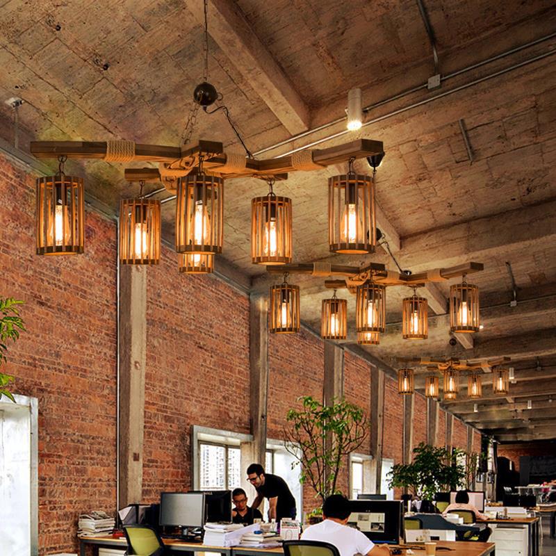 HEIKESZ Retro personalized wood chandelier restaurant bar coffee shop pub snacks milk tea hot pot shop creative industrial wind lamp