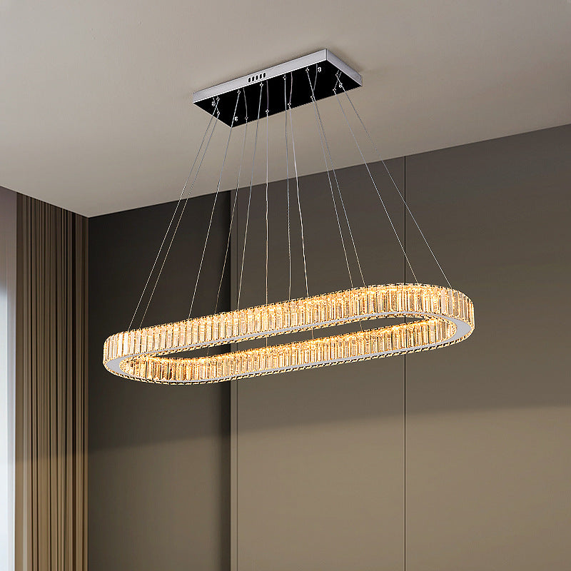 HEIKESZ Modern simple crystal chandelier living room dining room lighting luxury creative led double oval bar table home dining room lamp lighting fixtures for celling lighting