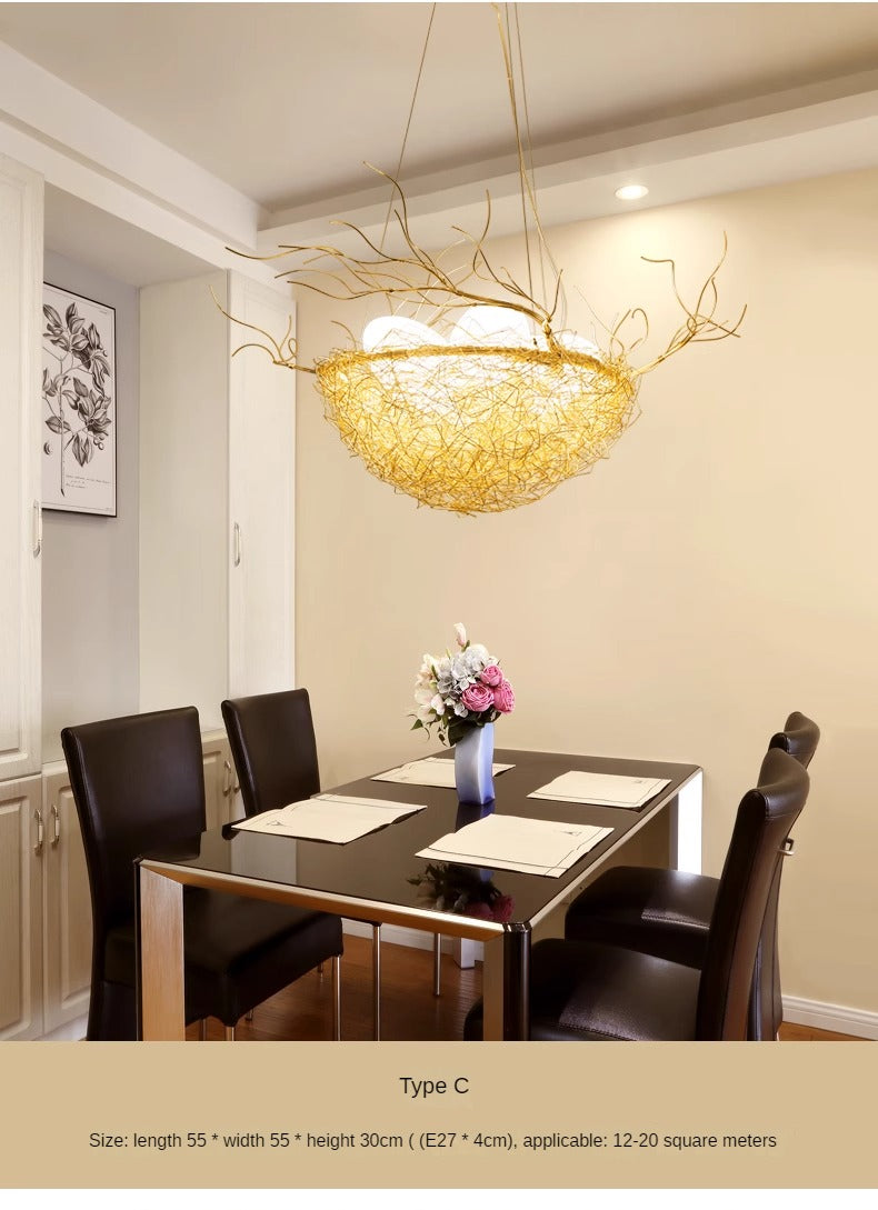 HEIKESZ Nordic Chandelier Modern Bird's Nest Design Warm Light Fixture for Living Room Bedroom Restaurant Art Lighting