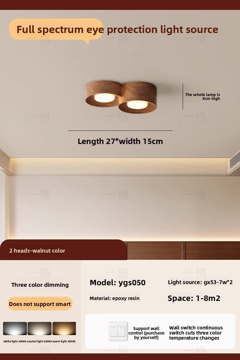 HEIKESZ Vintage Surface Mounted Ceiling Light Japanese Wabi **** Style Dual Head Track Light for Corridor Living Room Balcony Hallway No Main Light