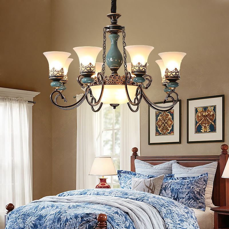 HEIKESZ Ceramic living room chandelier dining room light bedroom study light simple European lighting luxury atmosphere American retro lamp light fixtures for celling light