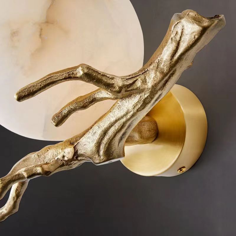 HEIKESZ Chinese Style Copper Marble Wall Lamp Luxury Creative Design for Living Room Bedroom Tea Room Background Wall Lighting