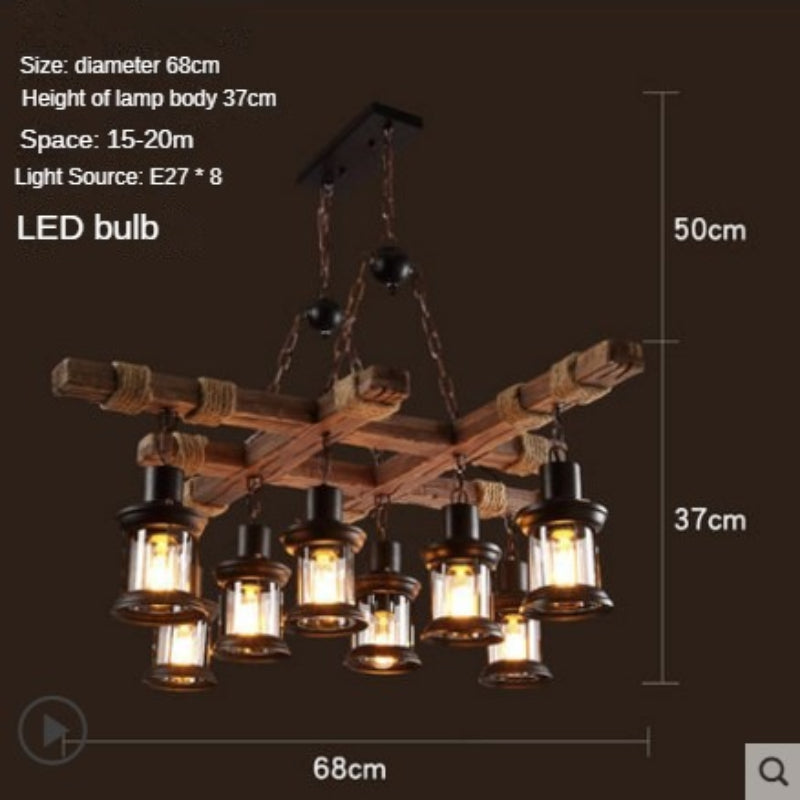 HEIKESZ Exclusive for Cross-Border American Retro Industrial Style Chandelier Dining Room/Living Room Coffee Shop Bar Counter Creative Solid Wood Ceiling Lamp LED Light for Bedroom Night Aesthetic Room Lamp