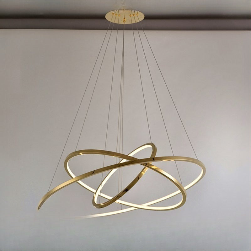 HEIKESZ Modern Ring Chandelier LED Light Minimalist Creative Stainless Steel Line Lamp Nordic Design for Living Room Bedroom Kitchen