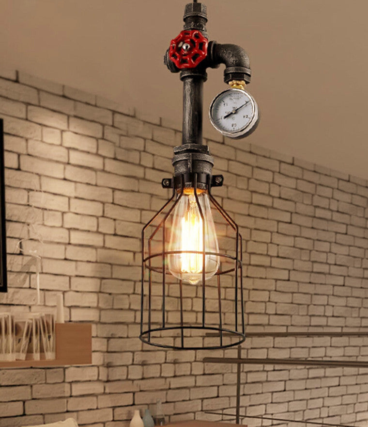 HEIKESZ American Retro Iron Art Pendant Lamp Creative Industrial Wind Iron Cage Lamp Restaurant Bar Corridors Hallway Lamps Water Pipe Light LED Light for Bedroom Night Aesthetic Room Lamp