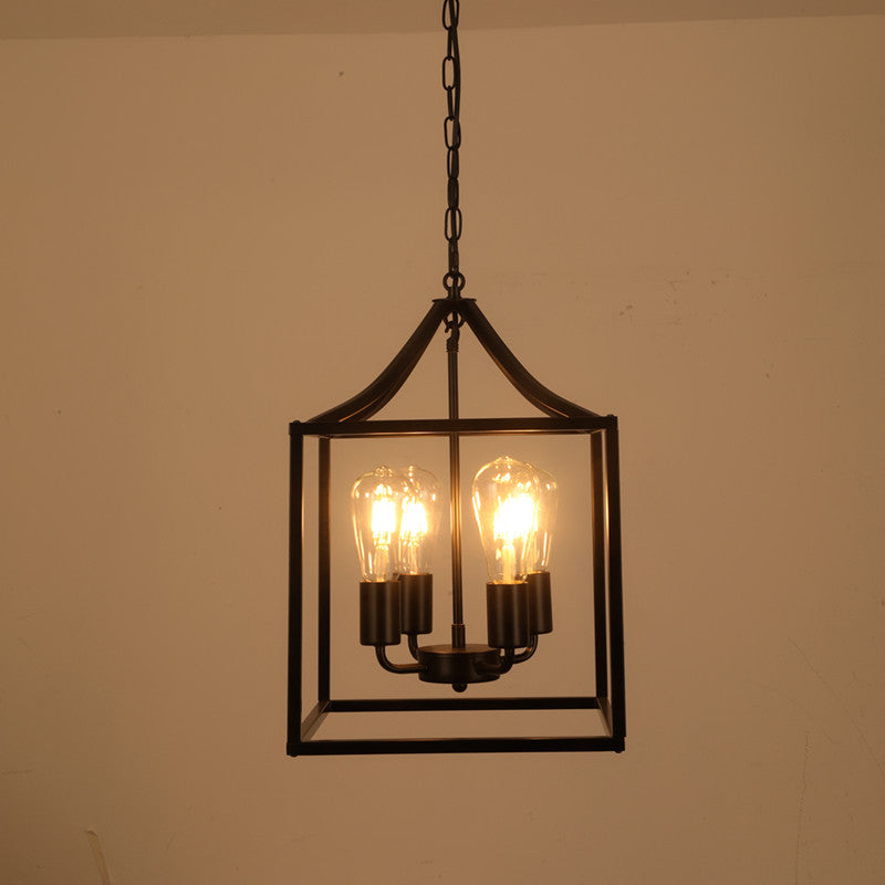 HEIKESZ American Industrial Style Iron Frame Chandelier Dining Room/Living Room Bar Coffee Snack Milk Tea Shop Lamp Exclusive for Cross-Border Iron Lamp LED Light for Bedroom Night Aesthetic Room Lamp