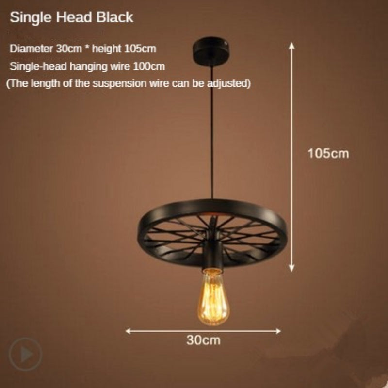 HEIKESZ LOFT Industrial Wind Restaurant and Cafe Pendant Lamp American Retro Bar Clothing Store Decorative Personality Wheel Decoration Light LED Light for Bedroom Night Aestitic Room Lamp