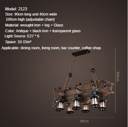 HEIKESZ American Retro Industrial Style Restaurant Coffee Shop Boat Wooden Chandelier Creative Bar Restaurant Box Nostalgic Wood Lamps LED Light for Bedroom Night Aestitic Room Lamp
