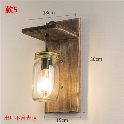 HEIKESZ 【One-year warranty, free shipping】American Retro Industrial Style Wall Lamp Restaurant Coffee Shop Bar Aisle Corridor Creative Solid Wood Hot Pot Restaurant Bar Lamp