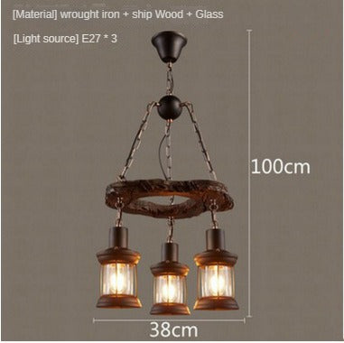 HEIKESZ American Retro Industrial Style Restaurant Coffee Shop Boat Wooden Chandelier Creative Bar Restaurant Box Nostalgic Wood Lamps LED Light for Bedroom Night Aestitic Room Lamp