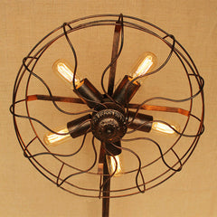 HEIKESZ Retro Industrial Style Floor Lamp Living Room Bedroom Lamp Balcony Bar Creative Fan Lamp American Style Nostalgic Coffee Shop Light LED Light for Bedroom Night Aesthetic Room Lamp