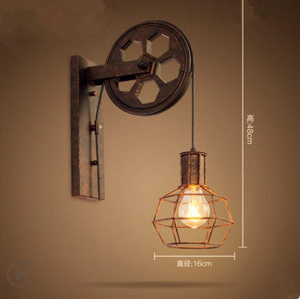HEIKESZ LOFT Industrial Wind Wall Lamp Restaurant and Cafe Leisure Bar Creative Pulley Lamp American Retro Bar Decoration Wall Lamp LED Light for Bedroom Night Aesthetic Room Lamp