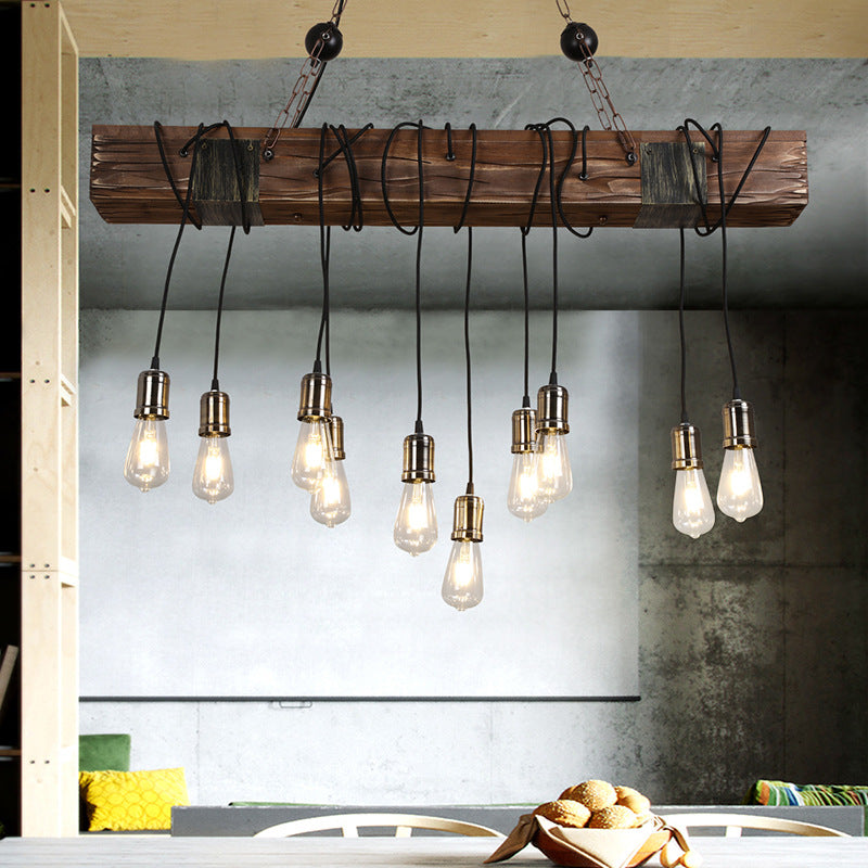 HEIKESZ American Retro Industrial Style Chandelier Restaurant Bar Bar Table Restaurant Lamps Balsa Boat Wood Distressed Strip Multi-Head Light LED Light for Bedroom Night Aesthetic Room Lamp