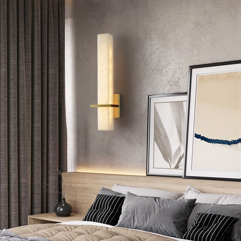 HEIKESZ Luxury Wall Lamp Modern Living Room TV Background Light Simple Copper New Chinese Style Bedside Marble Stone Lamp