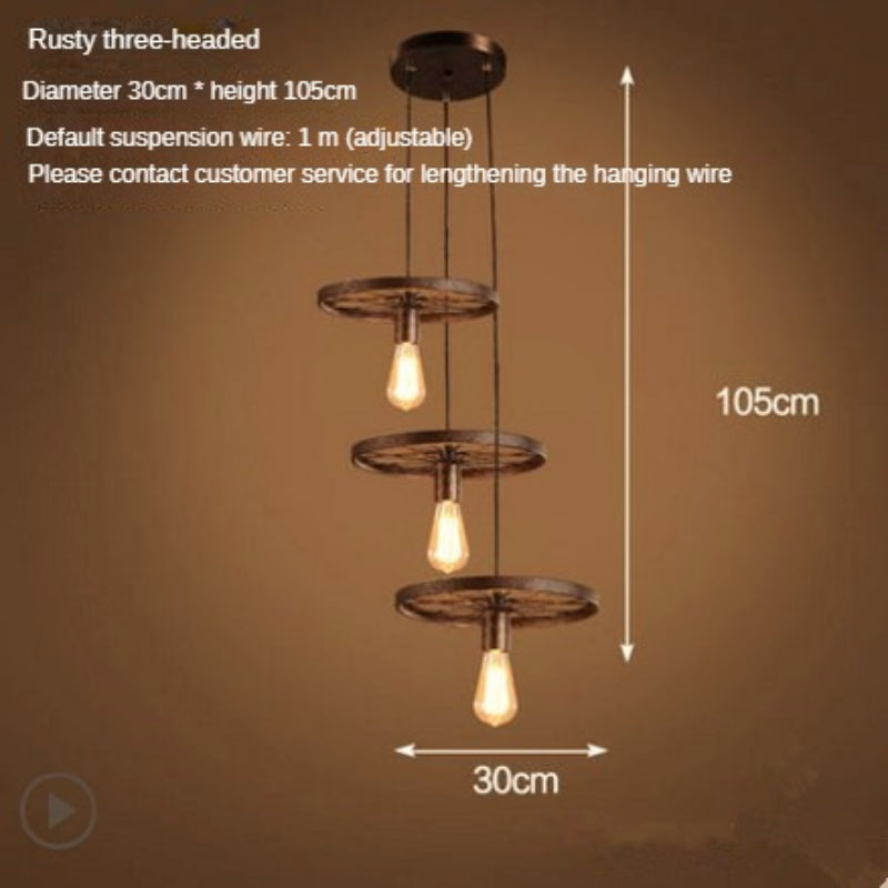 HEIKESZ LOFT Industrial Wind Restaurant and Cafe Pendant Lamp American Retro Bar Clothing Store Decorative Personality Wheel Decoration Light LED Light for Bedroom Night Aestitic Room Lamp