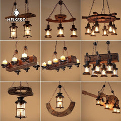 HEIKESZ American retro industrial style restaurant coffee shop boat wood chandelier creative bar hotel box nostalgic wood lamps