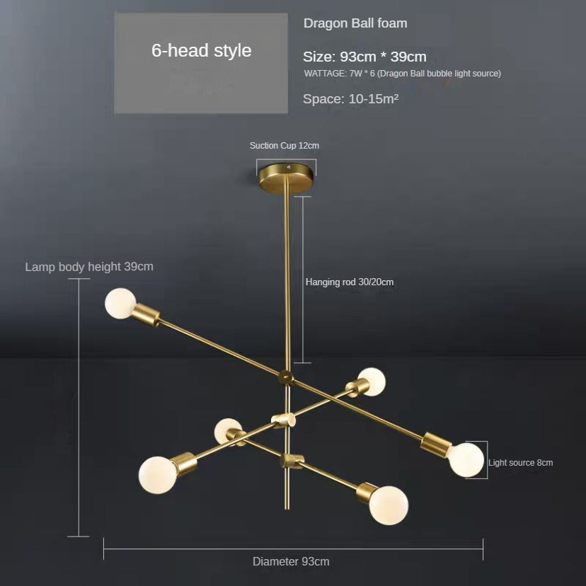 HEIKESZ Nordic Style Living Room Lamp Amazon Cross-Border American Golden Creative Dining Room Bedroom Study Led Wrought Iron Rod-Type Chandelier LED Light for Bedroom Night Aesthetic Room Lamp