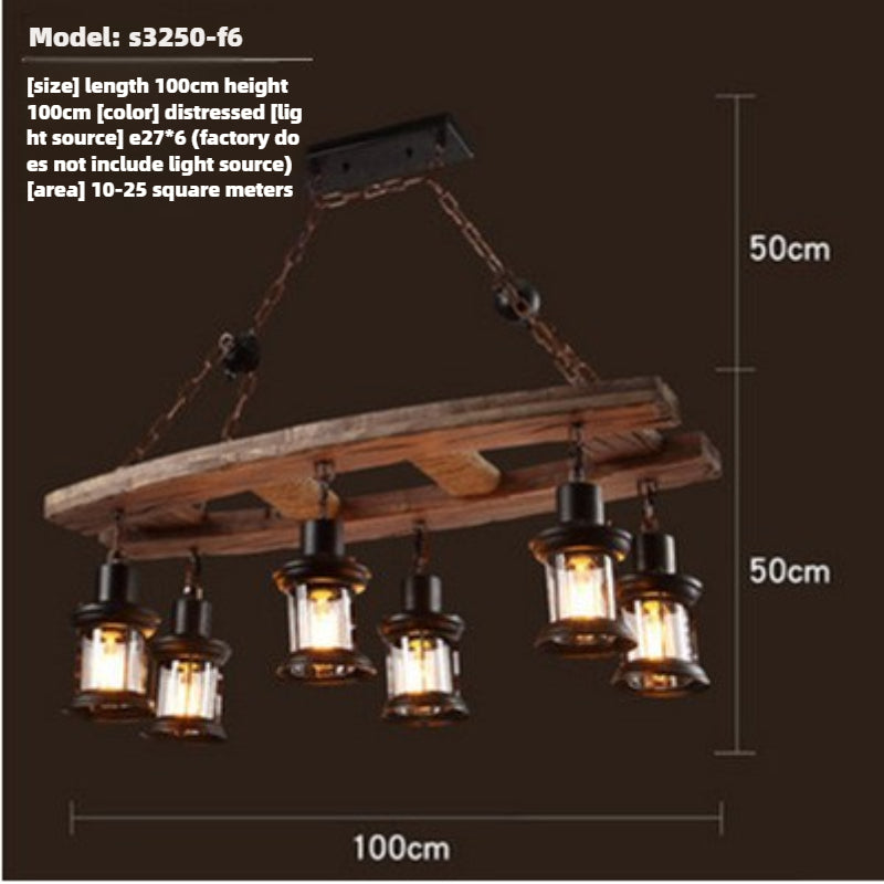 HEIKESZ American retro industrial style restaurant coffee shop boat wood chandelier creative bar hotel box nostalgic wood lamps